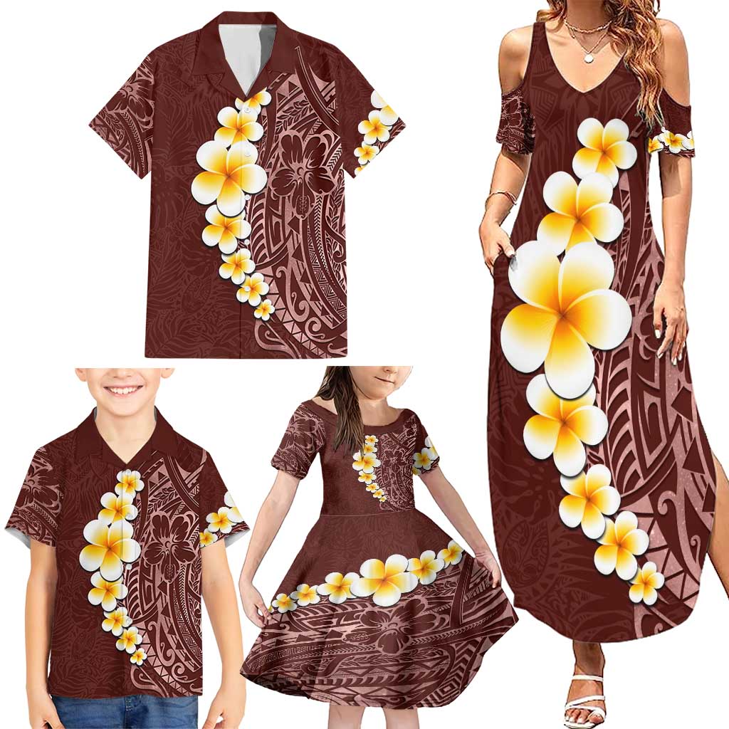 Oxblood Tropical Plumeria With Galaxy Polynesian Art Family Matching Summer Maxi Dress and Hawaiian Shirt LT14 - Polynesian Pride