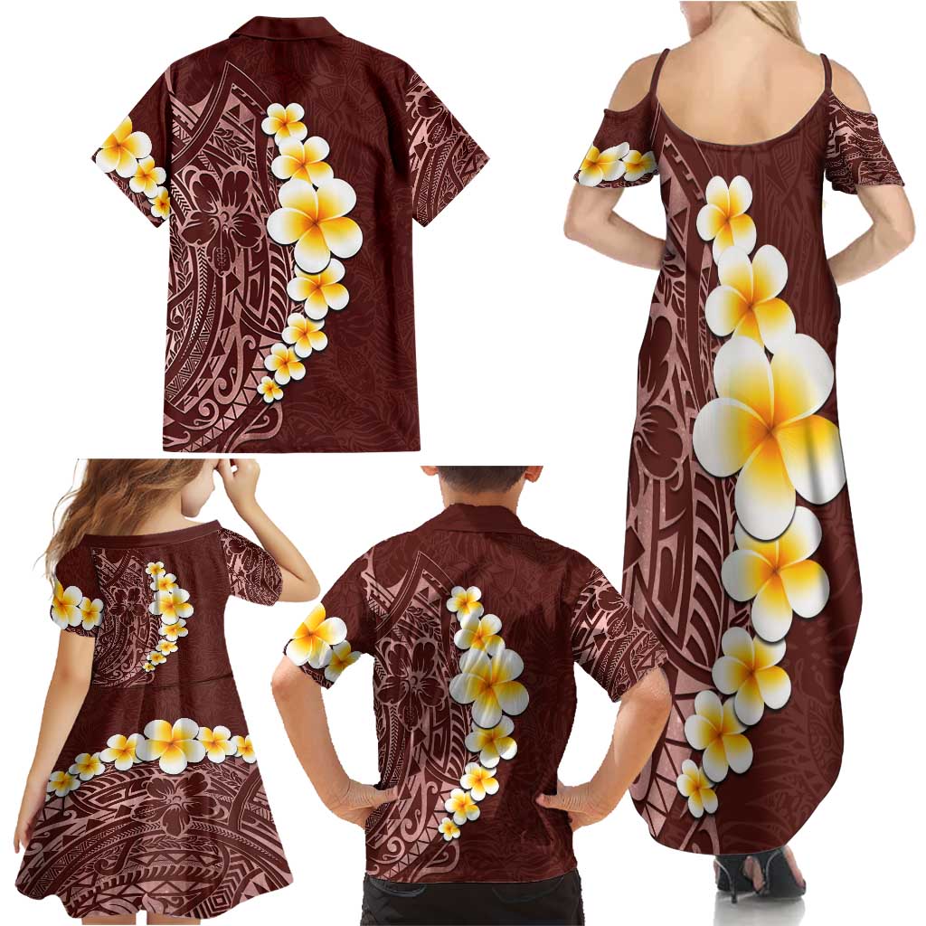 Oxblood Tropical Plumeria With Galaxy Polynesian Art Family Matching Summer Maxi Dress and Hawaiian Shirt LT14 - Polynesian Pride