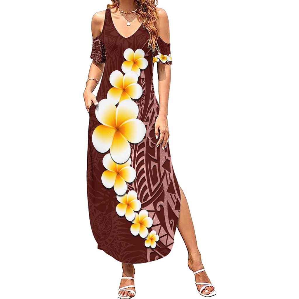 Oxblood Tropical Plumeria With Galaxy Polynesian Art Family Matching Summer Maxi Dress and Hawaiian Shirt LT14 Mom's Dress Oxblood - Polynesian Pride