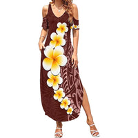 Oxblood Tropical Plumeria With Galaxy Polynesian Art Family Matching Summer Maxi Dress and Hawaiian Shirt LT14 Mom's Dress Oxblood - Polynesian Pride