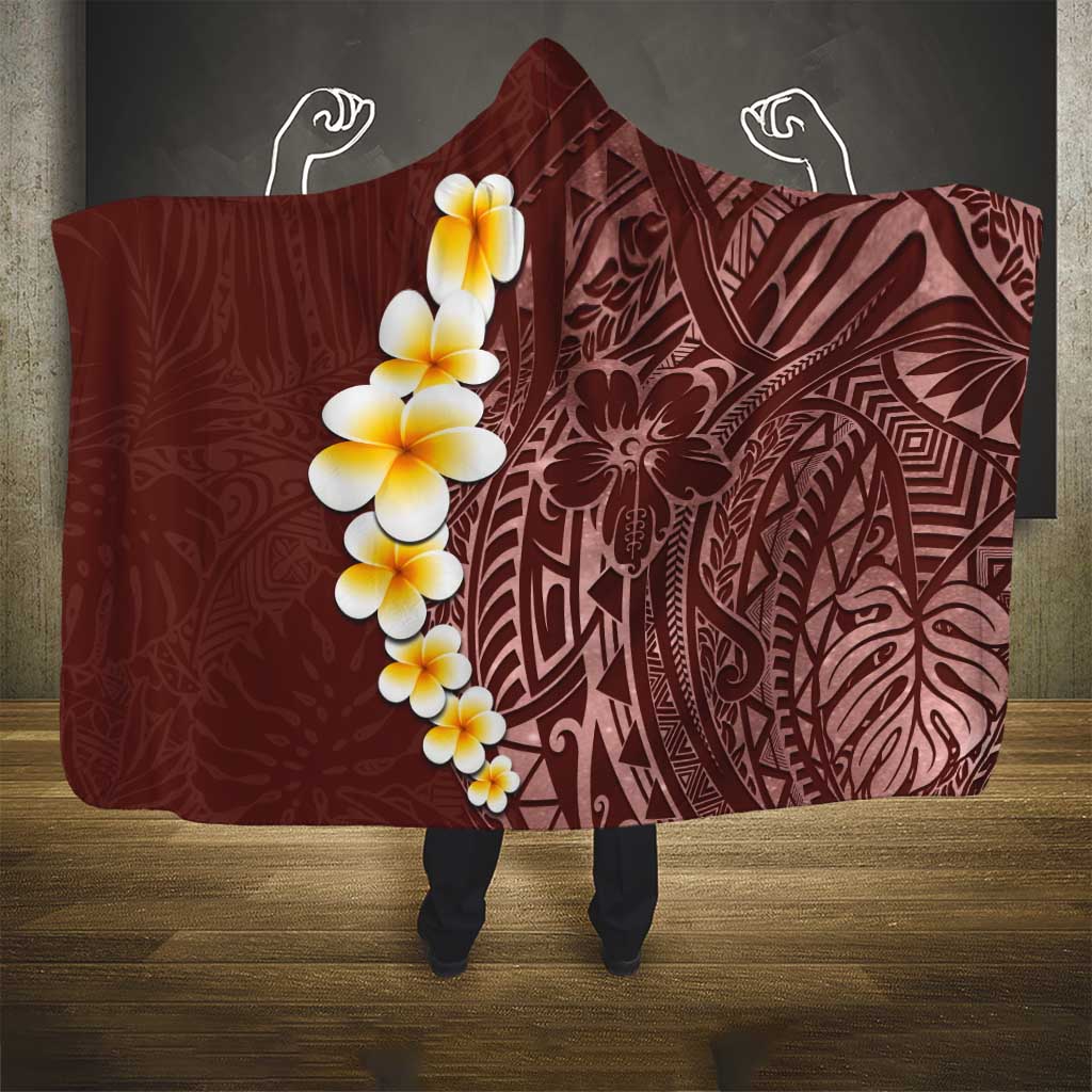 Oxblood Tropical Plumeria With Galaxy Polynesian Art Hooded Blanket LT14 - Polynesian Pride