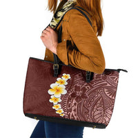 Oxblood Tropical Plumeria With Galaxy Polynesian Art Leather Tote Bag LT14 Oxblood - Polynesian Pride