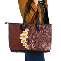Oxblood Tropical Plumeria With Galaxy Polynesian Art Leather Tote Bag LT14 - Polynesian Pride