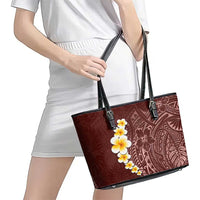 Oxblood Tropical Plumeria With Galaxy Polynesian Art Leather Tote Bag LT14 - Polynesian Pride