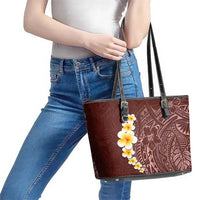 Oxblood Tropical Plumeria With Galaxy Polynesian Art Leather Tote Bag LT14 - Polynesian Pride