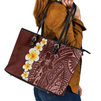 Oxblood Tropical Plumeria With Galaxy Polynesian Art Leather Tote Bag LT14 - Polynesian Pride