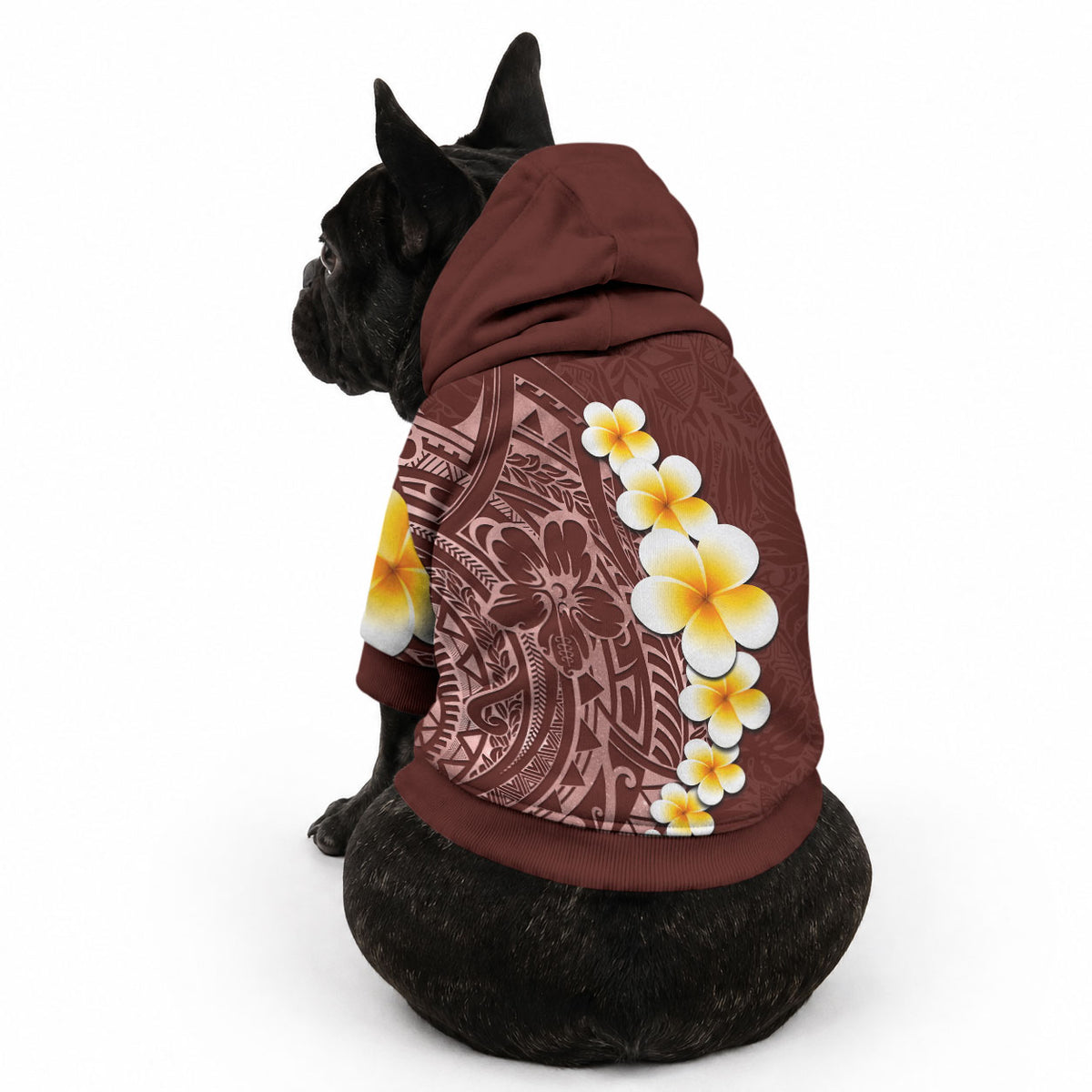 Oxblood Tropical Plumeria With Galaxy Polynesian Art Pet Hoodie