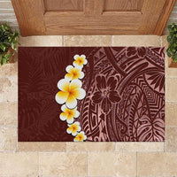 Oxblood Tropical Plumeria With Galaxy Polynesian Art Rubber Doormat