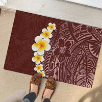 Oxblood Tropical Plumeria With Galaxy Polynesian Art Rubber Doormat