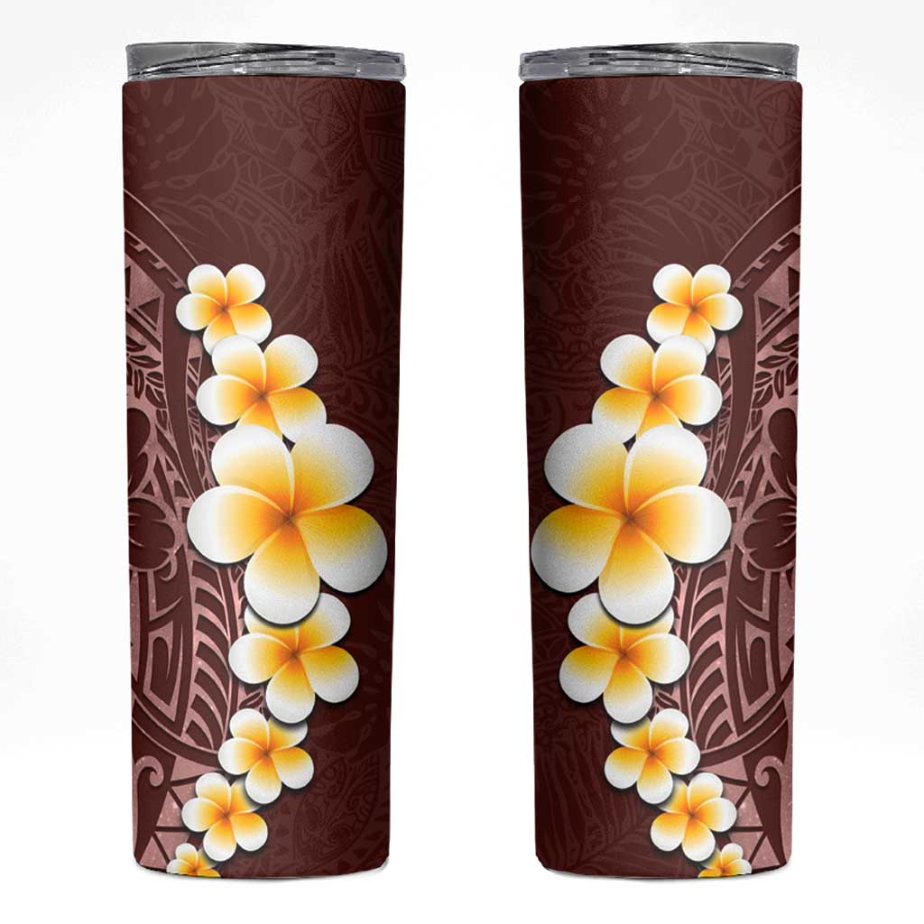 Oxblood Tropical Plumeria With Galaxy Polynesian Art Skinny Tumbler LT14 Oxblood - Polynesian Pride