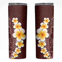 Oxblood Tropical Plumeria With Galaxy Polynesian Art Skinny Tumbler LT14 Oxblood - Polynesian Pride