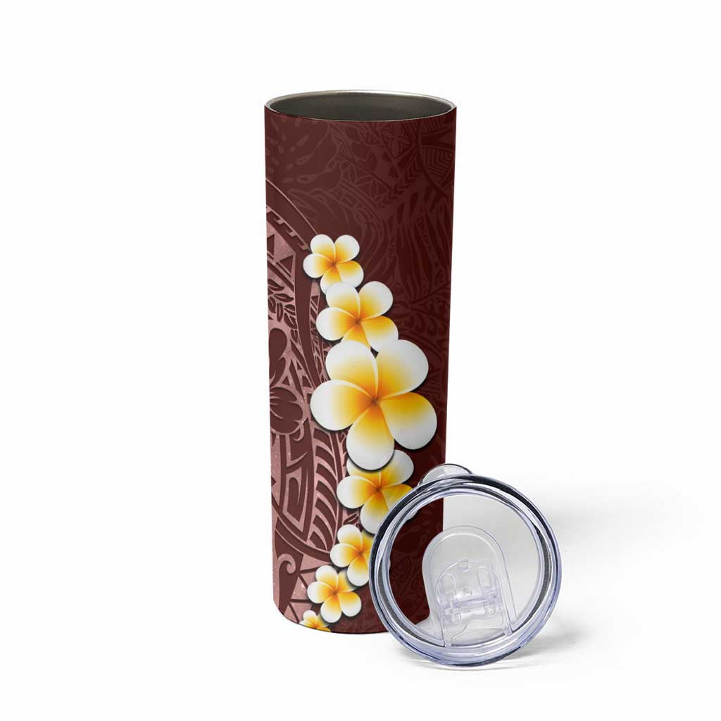 Oxblood Tropical Plumeria With Galaxy Polynesian Art Skinny Tumbler LT14 - Polynesian Pride