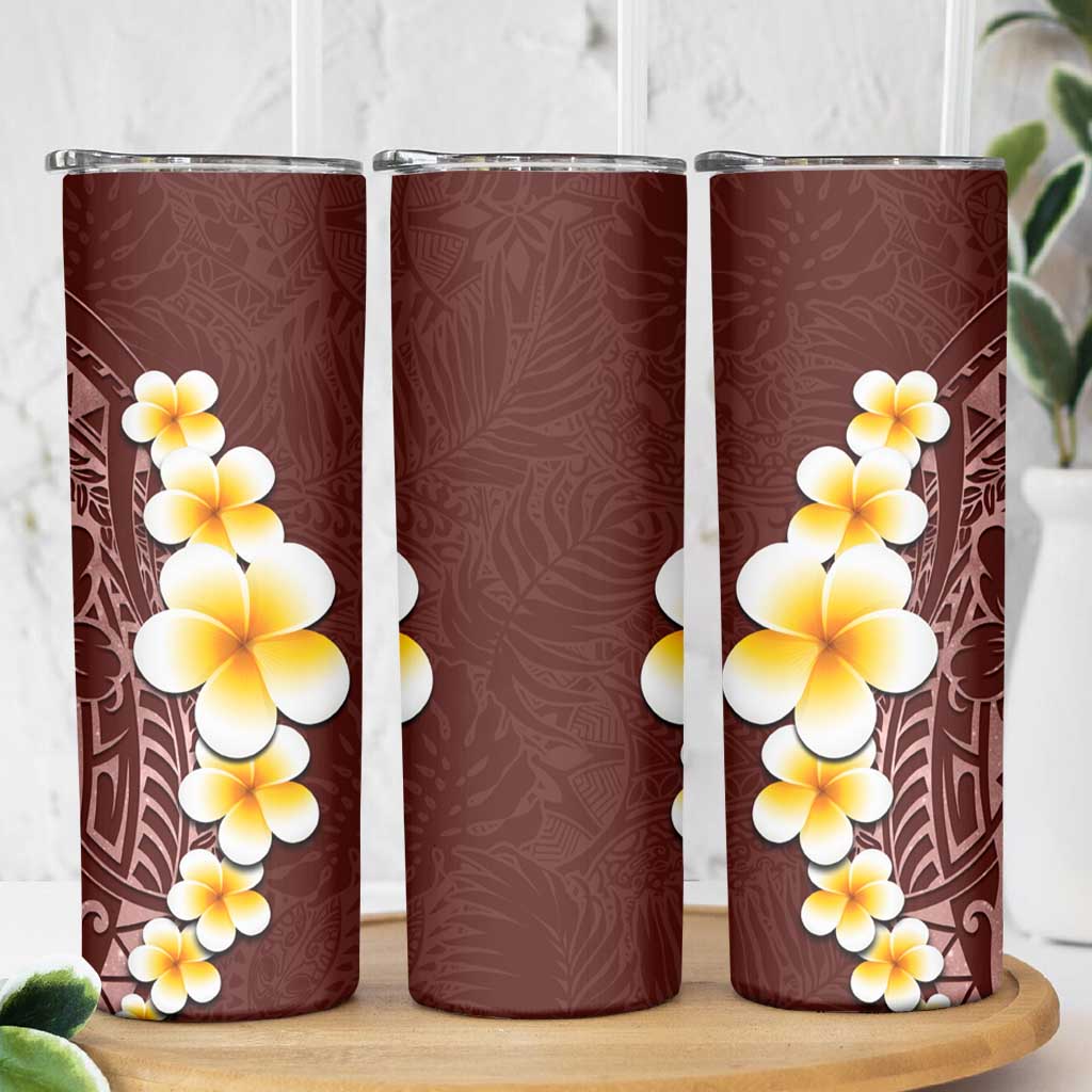 Oxblood Tropical Plumeria With Galaxy Polynesian Art Skinny Tumbler LT14 - Polynesian Pride