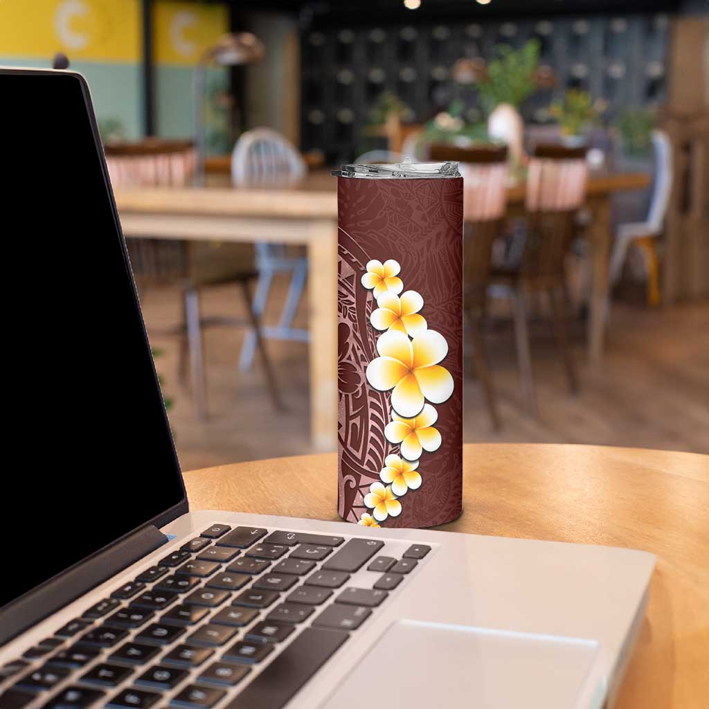 Oxblood Tropical Plumeria With Galaxy Polynesian Art Skinny Tumbler LT14 - Polynesian Pride