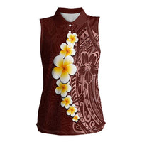 Oxblood Tropical Plumeria With Galaxy Polynesian Art Women Sleeveless Polo Shirt LT14 Female Oxblood - Polynesian Pride