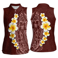 Oxblood Tropical Plumeria With Galaxy Polynesian Art Women Sleeveless Polo Shirt LT14 - Polynesian Pride
