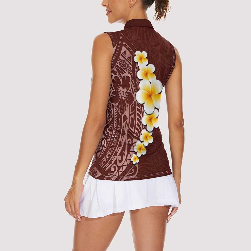 Oxblood Tropical Plumeria With Galaxy Polynesian Art Women Sleeveless Polo Shirt LT14 - Polynesian Pride