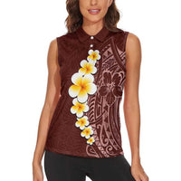 Oxblood Tropical Plumeria With Galaxy Polynesian Art Women Sleeveless Polo Shirt LT14 - Polynesian Pride
