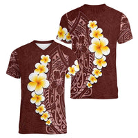 Oxblood Tropical Plumeria With Galaxy Polynesian Art Women V-Neck T-Shirt LT14 - Polynesian Pride