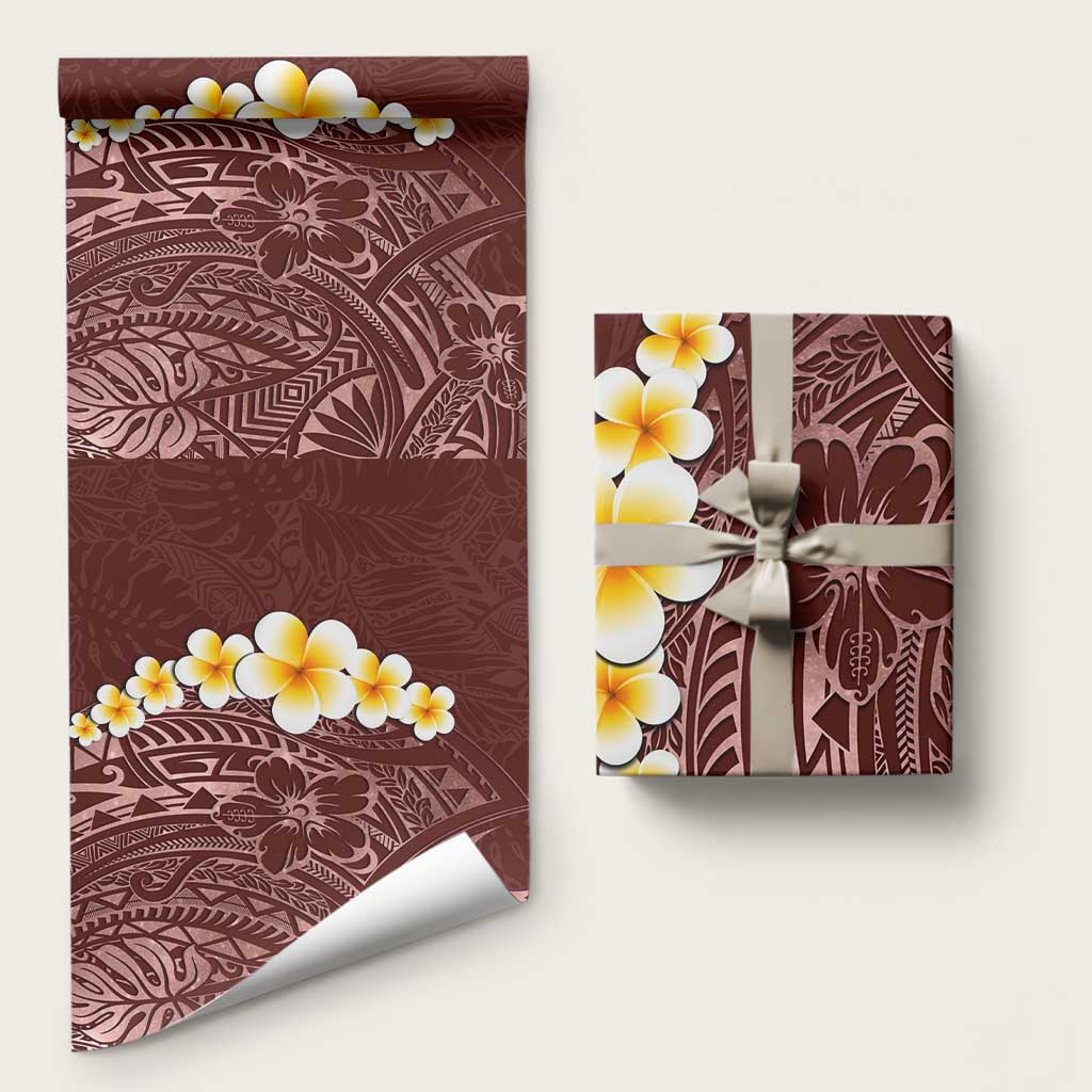 Oxblood Polynesia Wrapping Paper Plumeria Tropical Leaves With Galaxy Polynesian Art
