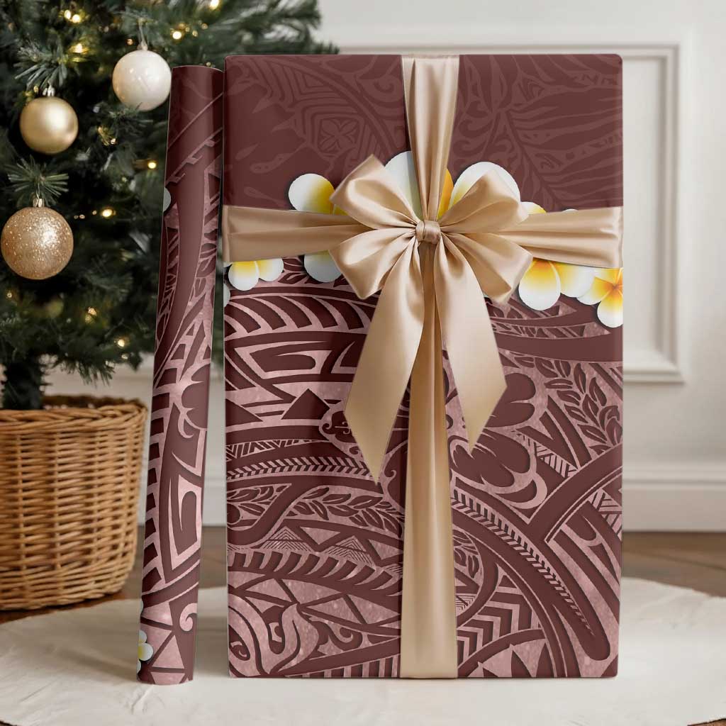 Oxblood Polynesia Wrapping Paper Plumeria Tropical Leaves With Galaxy Polynesian Art