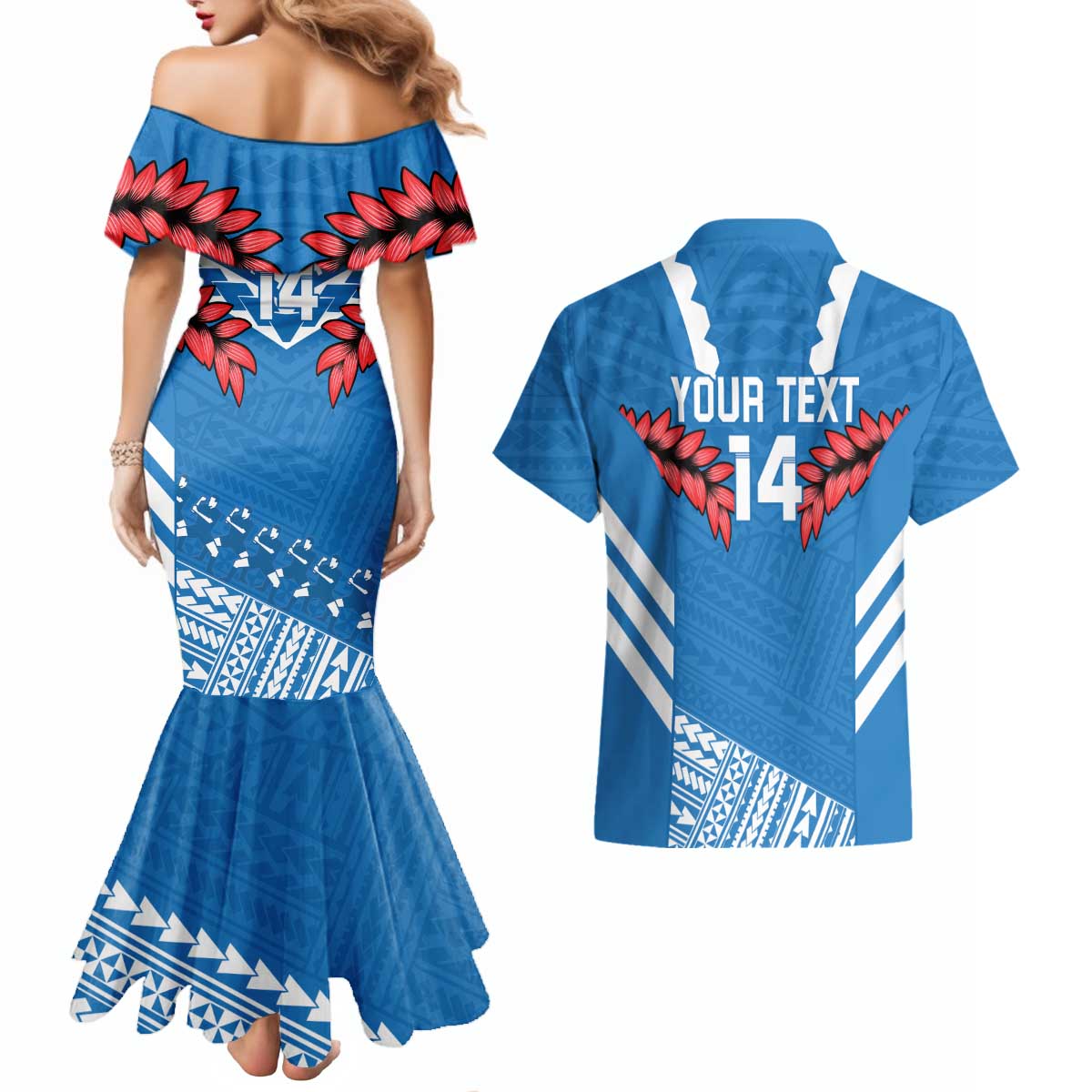 Custom Toa Samoa Rugby Couples Matching Mermaid Dress and Hawaiian Shirt Samoan Siva Tau Uso Aso Uma LT14 - Polynesian Pride