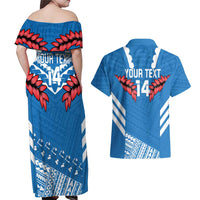 Custom Toa Samoa Rugby Couples Matching Off Shoulder Maxi Dress and Hawaiian Shirt Samoan Siva Tau Uso Aso Uma LT14 - Polynesian Pride