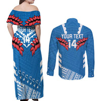 Custom Toa Samoa Rugby Couples Matching Off Shoulder Maxi Dress and Long Sleeve Button Shirt Samoan Siva Tau Uso Aso Uma LT14 - Polynesian Pride