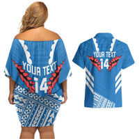 Custom Toa Samoa Rugby Couples Matching Off Shoulder Short Dress and Hawaiian Shirt Samoan Siva Tau Uso Aso Uma LT14 - Polynesian Pride