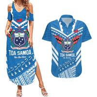 Custom Toa Samoa Rugby Couples Matching Summer Maxi Dress and Hawaiian Shirt Samoan Siva Tau Uso Aso Uma LT14 Blue - Polynesian Pride