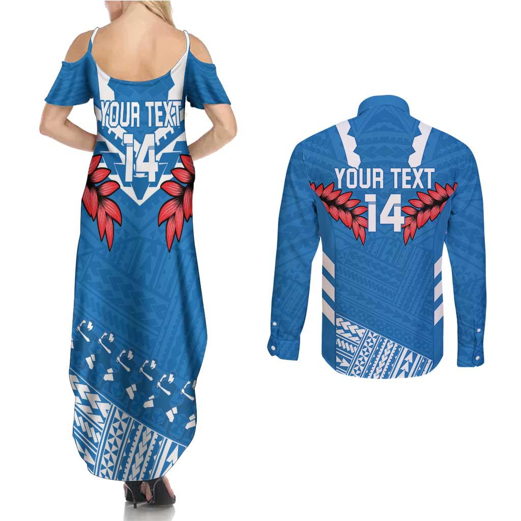 Custom Toa Samoa Rugby Couples Matching Summer Maxi Dress and Long Sleeve Button Shirt Samoan Siva Tau Uso Aso Uma LT14 - Polynesian Pride