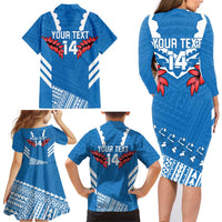 Custom Toa Samoa Rugby Family Matching Long Sleeve Bodycon Dress and Hawaiian Shirt Samoan Siva Tau Uso Aso Uma LT14 - Polynesian Pride