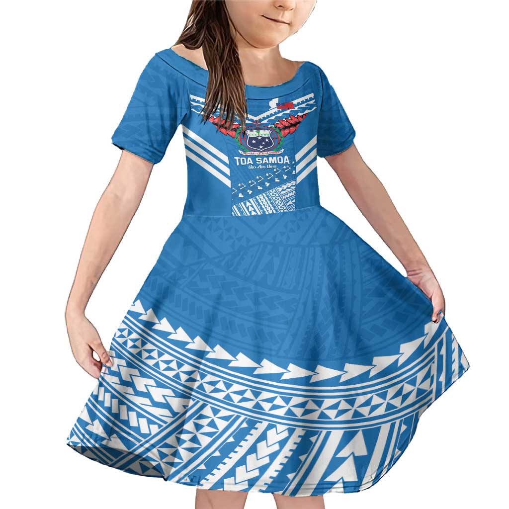 Custom Toa Samoa Rugby Family Matching Mermaid Dress and Hawaiian Shirt Samoan Siva Tau Uso Aso Uma LT14 Daughter's Dress Blue - Polynesian Pride