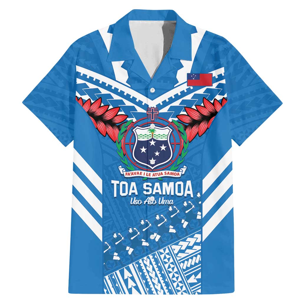 Custom Toa Samoa Rugby Family Matching Mermaid Dress and Hawaiian Shirt Samoan Siva Tau Uso Aso Uma LT14 Dad's Shirt - Short Sleeve Blue - Polynesian Pride