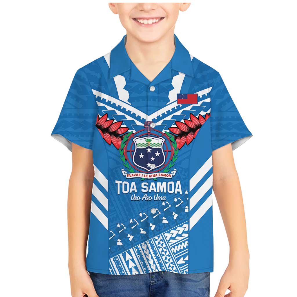 Custom Toa Samoa Rugby Family Matching Mermaid Dress and Hawaiian Shirt Samoan Siva Tau Uso Aso Uma LT14 Son's Shirt Blue - Polynesian Pride