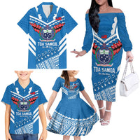 Custom Toa Samoa Rugby Family Matching Off The Shoulder Long Sleeve Dress and Hawaiian Shirt Samoan Siva Tau Uso Aso Uma LT14 - Polynesian Pride