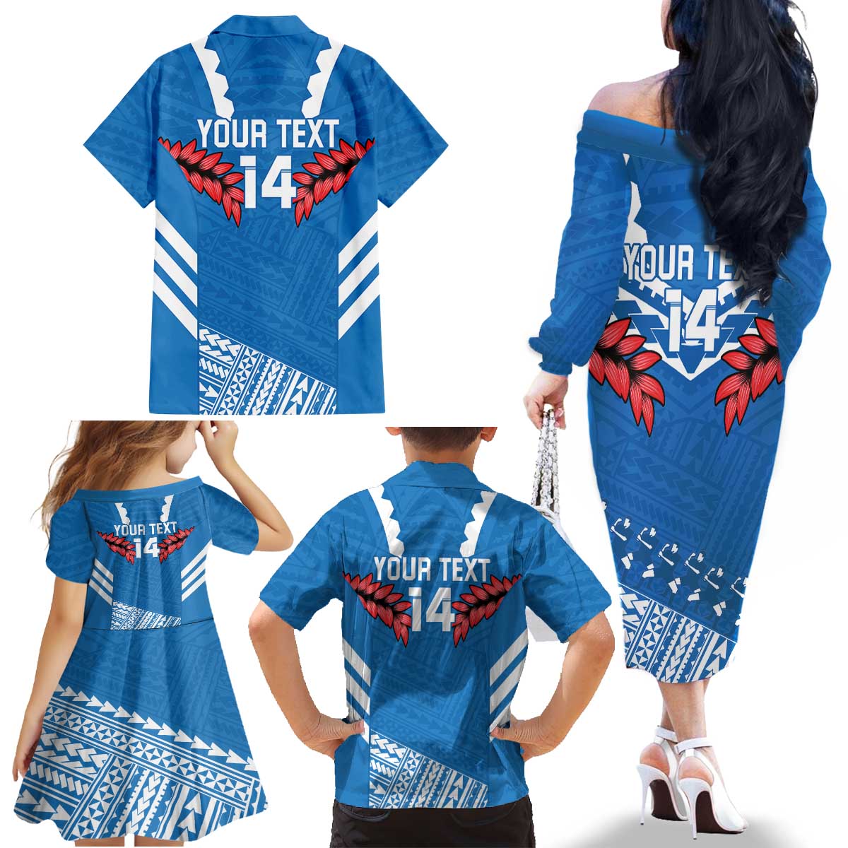 Custom Toa Samoa Rugby Family Matching Off The Shoulder Long Sleeve Dress and Hawaiian Shirt Samoan Siva Tau Uso Aso Uma LT14 - Polynesian Pride