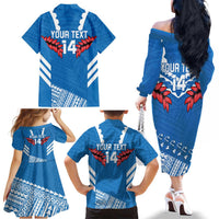 Custom Toa Samoa Rugby Family Matching Off The Shoulder Long Sleeve Dress and Hawaiian Shirt Samoan Siva Tau Uso Aso Uma LT14 - Polynesian Pride