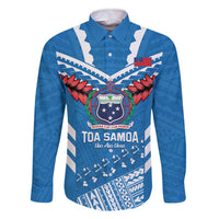 Custom Toa Samoa Rugby Family Matching Off The Shoulder Long Sleeve Dress and Hawaiian Shirt Samoan Siva Tau Uso Aso Uma LT14 Dad's Shirt - Long Sleeve Blue - Polynesian Pride
