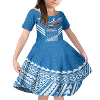Custom Toa Samoa Rugby Family Matching Off Shoulder Maxi Dress and Hawaiian Shirt Samoan Siva Tau Uso Aso Uma LT14 Daughter's Dress Blue - Polynesian Pride