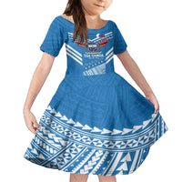 Custom Toa Samoa Rugby Family Matching Puletasi and Hawaiian Shirt Samoan Siva Tau Uso Aso Uma LT14 Daughter's Dress Blue - Polynesian Pride