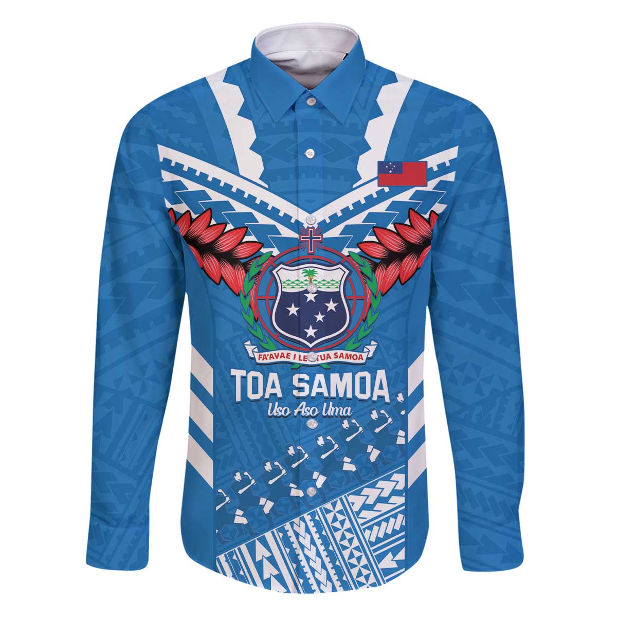 Custom Toa Samoa Rugby Family Matching Puletasi and Hawaiian Shirt Samoan Siva Tau Uso Aso Uma LT14 Dad's Shirt - Long Sleeve Blue - Polynesian Pride