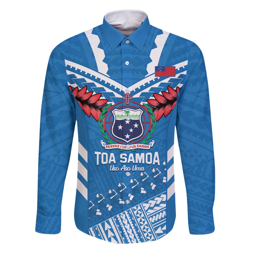 Custom Toa Samoa Rugby Family Matching Short Sleeve Bodycon Dress and Hawaiian Shirt Samoan Siva Tau Uso Aso Uma LT14 Dad's Shirt - Long Sleeve Blue - Polynesian Pride