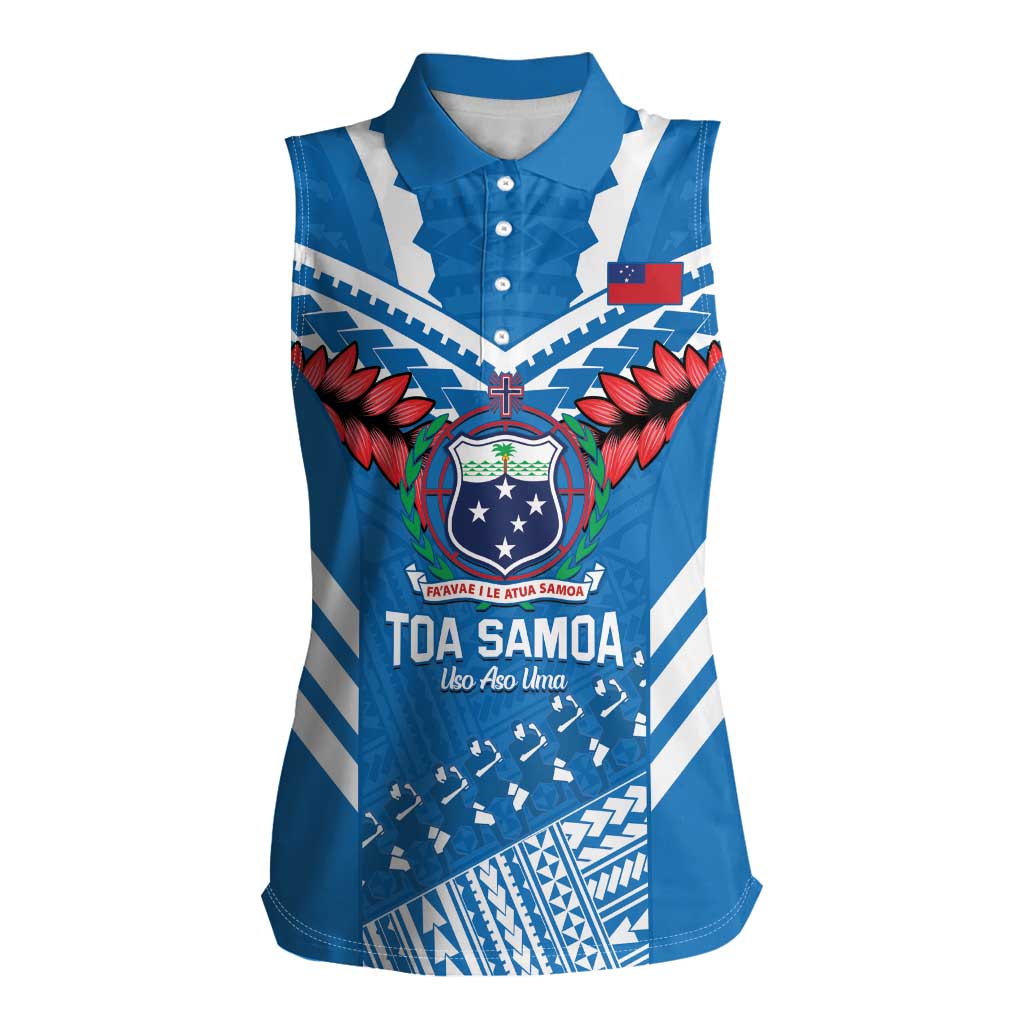 Custom Toa Samoa Rugby Women Sleeveless Polo Shirt Samoan Siva Tau Uso Aso Uma LT14 Female Blue - Polynesian Pride