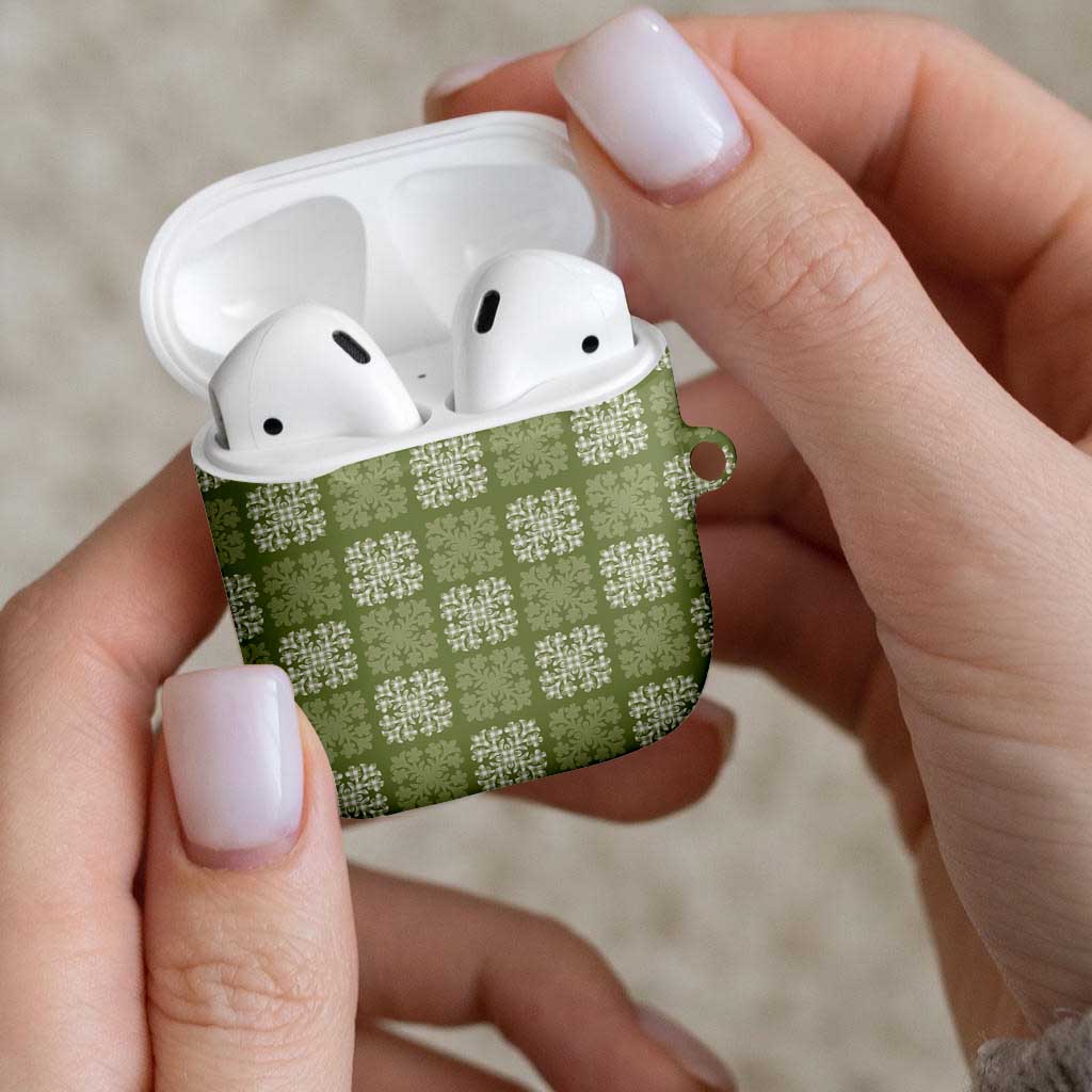 Vesuvian Green Palaka Quilt Hawaii AirPods Case Traditional Hawaii-plaid Pattern - Polynesian Pride