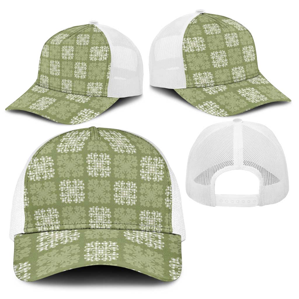 Vesuvian Green Palaka Quilt Hawaii Baseball Net Cap Traditional Hawaii-plaid Pattern - Polynesian Pride