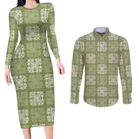 Vesuvian Green Palaka Quilt Hawaii Couples Matching Long Sleeve Bodycon Dress and Long Sleeve Button Shirt Traditional Hawaii-plaid Pattern LT14 Vesuvian Green - Polynesian Pride