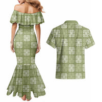 Vesuvian Green Palaka Quilt Hawaii Couples Matching Mermaid Dress and Hawaiian Shirt Traditional Hawaii-plaid Pattern LT14 - Polynesian Pride