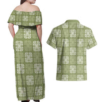 Vesuvian Green Palaka Quilt Hawaii Couples Matching Off Shoulder Maxi Dress and Hawaiian Shirt Traditional Hawaii-plaid Pattern LT14 - Polynesian Pride