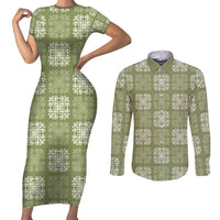 Vesuvian Green Palaka Quilt Hawaii Couples Matching Short Sleeve Bodycon Dress and Long Sleeve Button Shirt Traditional Hawaii-plaid Pattern LT14 Vesuvian Green - Polynesian Pride